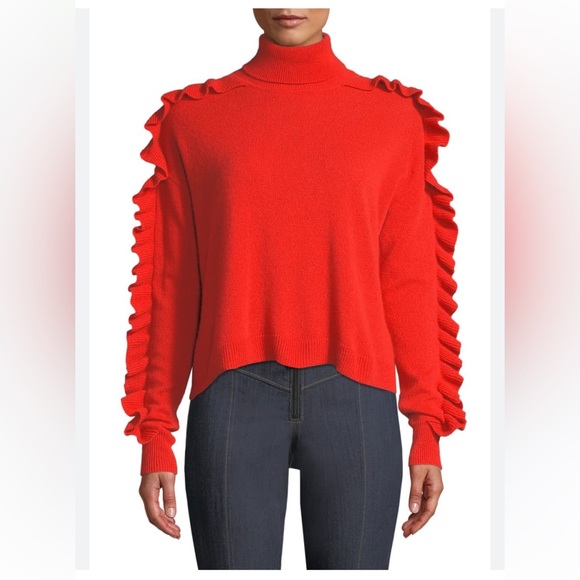 Cinq a Sept Tous Les Jours Savanna Ruffle Trim Cashmere Turtleneck Sweater - Picture 2 of 6